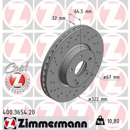 ZIMMERMANN Brake Disc - Standard/Coated, 400.3654.20 400.3654.20